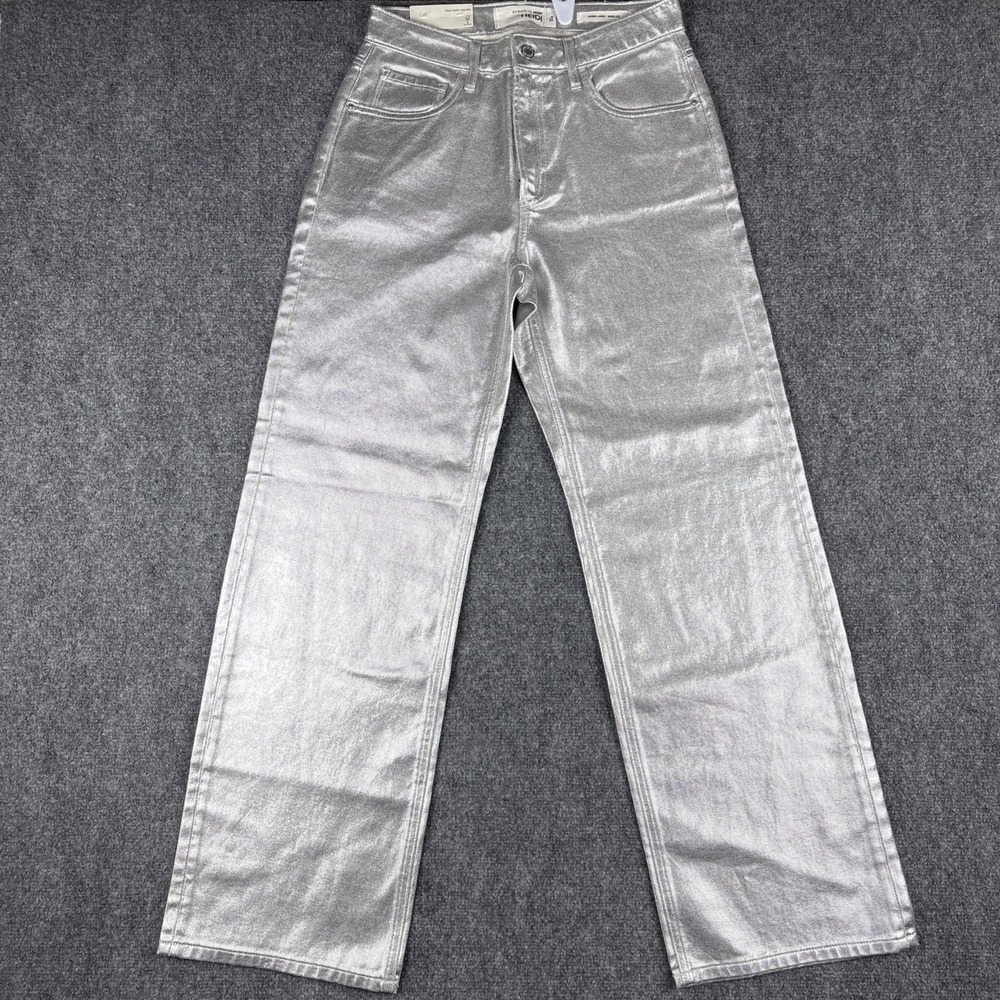NEW DYNAMITE DENIM HEIDI Silver Metallic 6/28 Jambe Large Wide Leg Jeans Pants